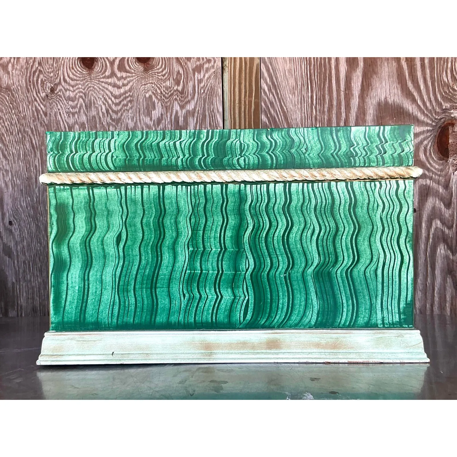 Vintage Boho Hand Painted Faux Malachite Box — additional photo 5