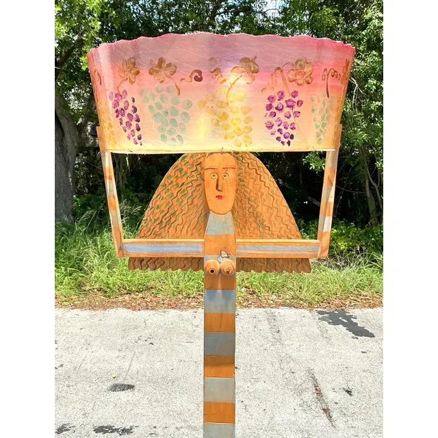 Vintage Boho Hand Painted Female Floor Lamp — additional photo 1