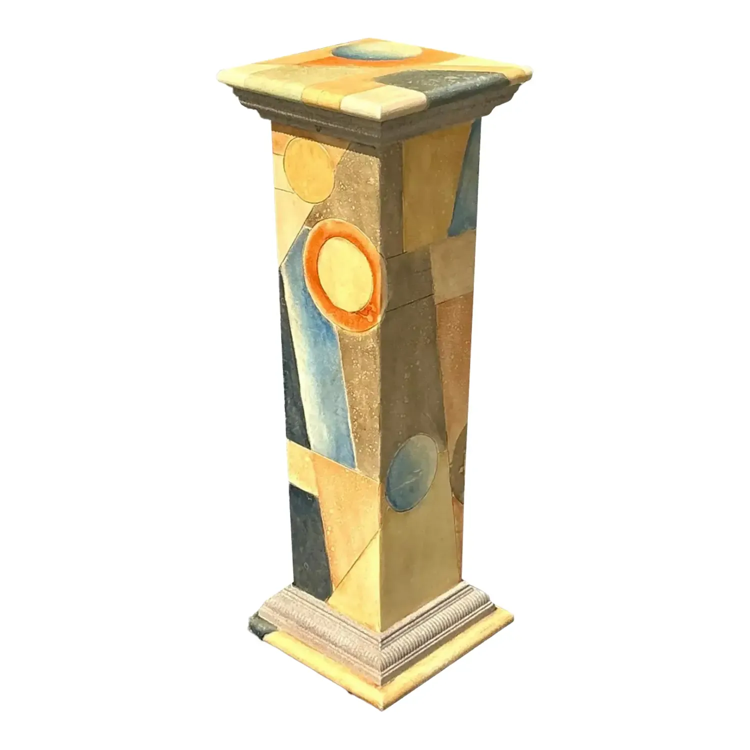 Vintage Boho Hand Painted Geometric Pedestal — additional photo 1