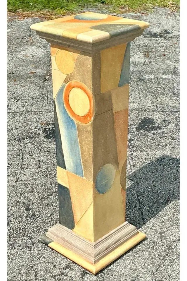 Vintage Boho Hand Painted Geometric Pedestal — additional photo 2