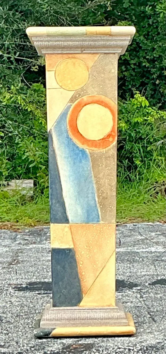 Vintage Boho Hand Painted Geometric Pedestal — additional photo 3