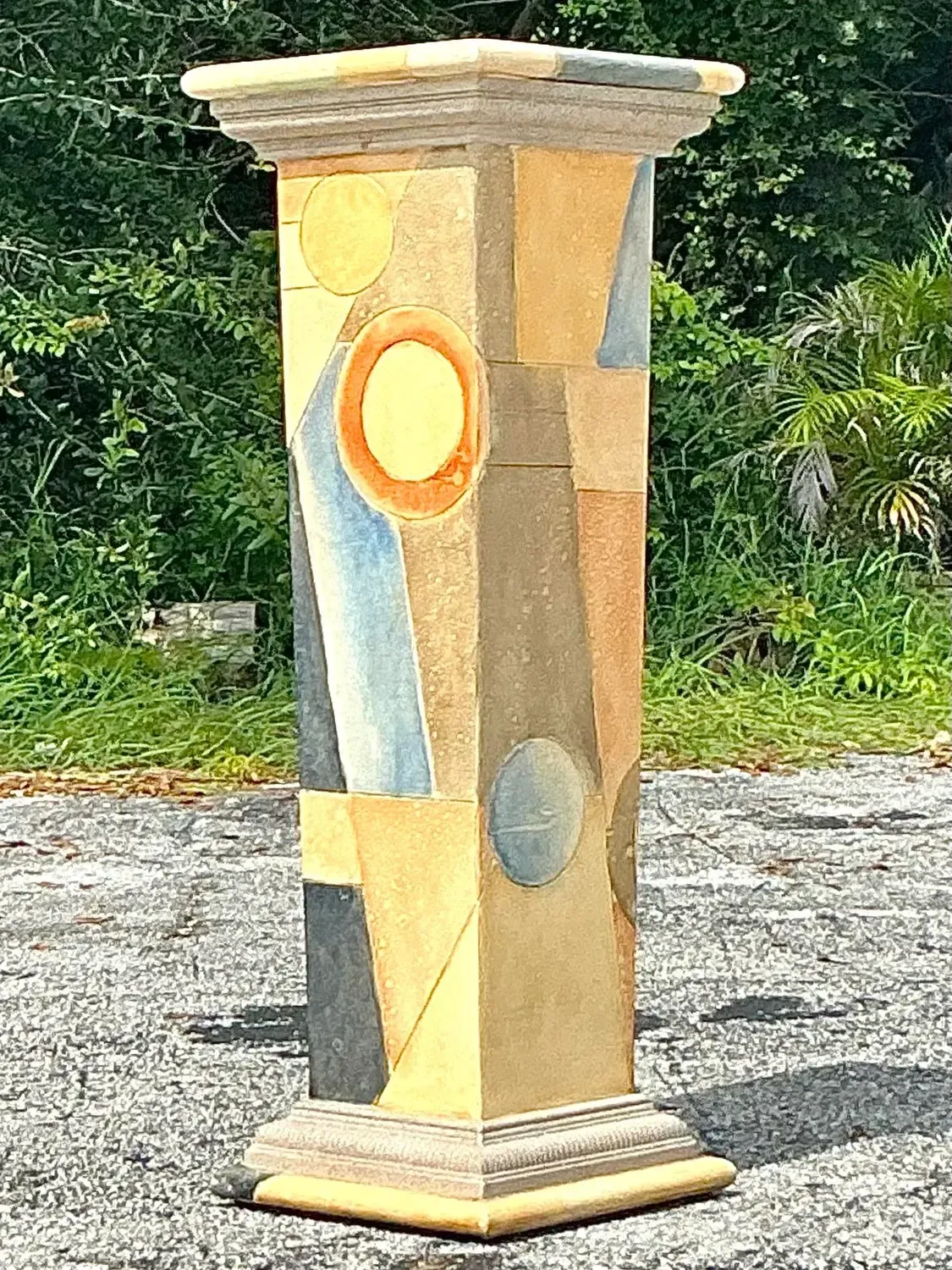 Vintage Boho Hand Painted Geometric Pedestal — additional photo 4