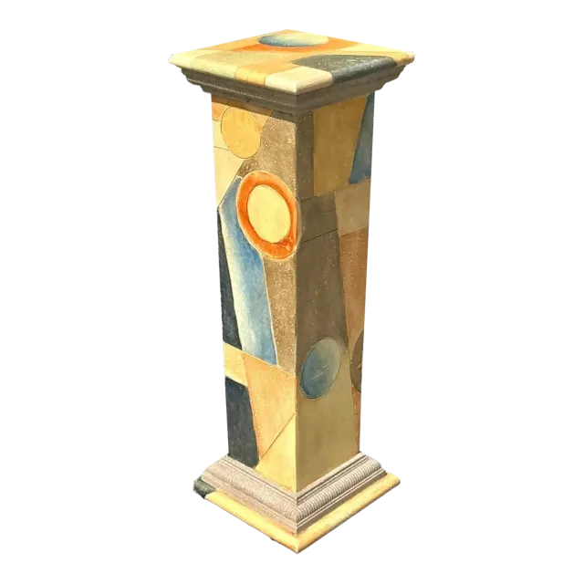 Vintage Boho Hand Painted Geometric Pedestal — additional photo 5