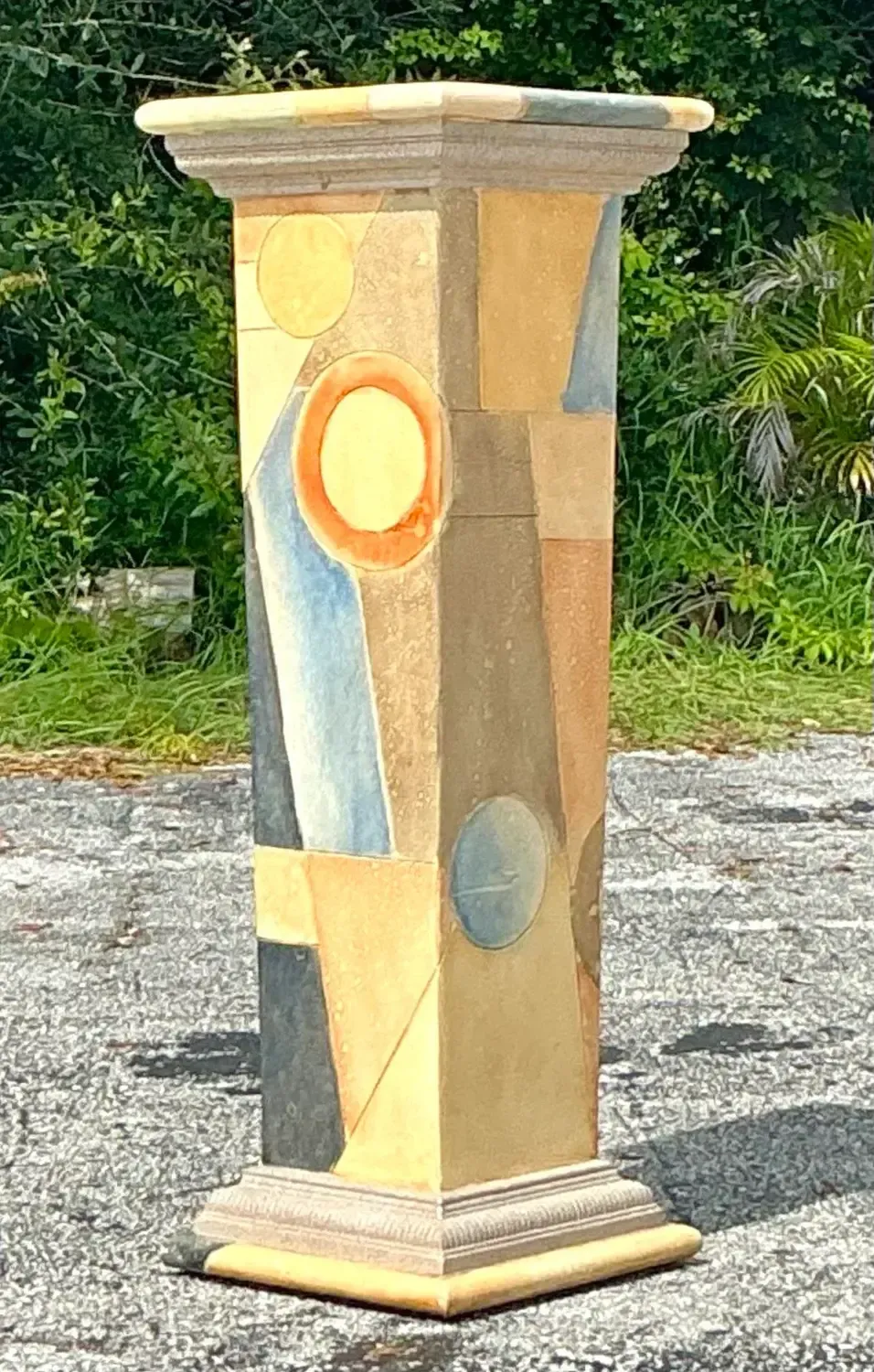 Vintage Boho Hand Painted Geometric Pedestal — additional photo 6