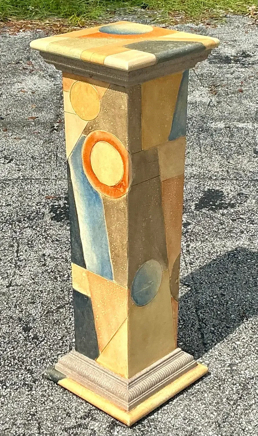 Vintage Boho Hand Painted Geometric Pedestal — additional photo 7