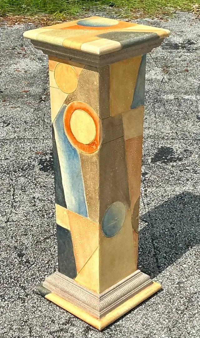 Vintage Boho Hand Painted Geometric Pedestal — additional photo 7