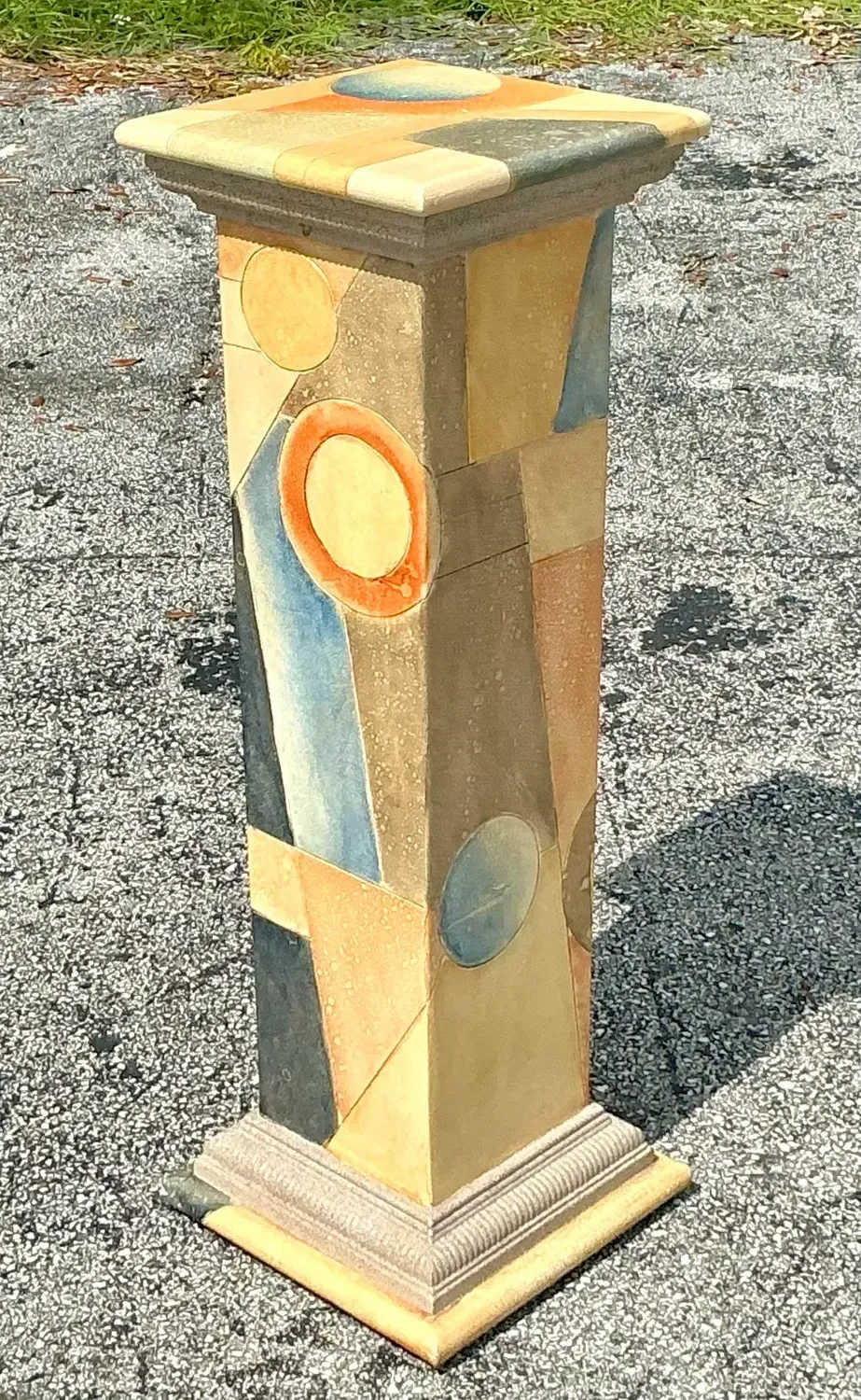 Vintage Boho Hand Painted Geometric Pedestal — additional photo 8