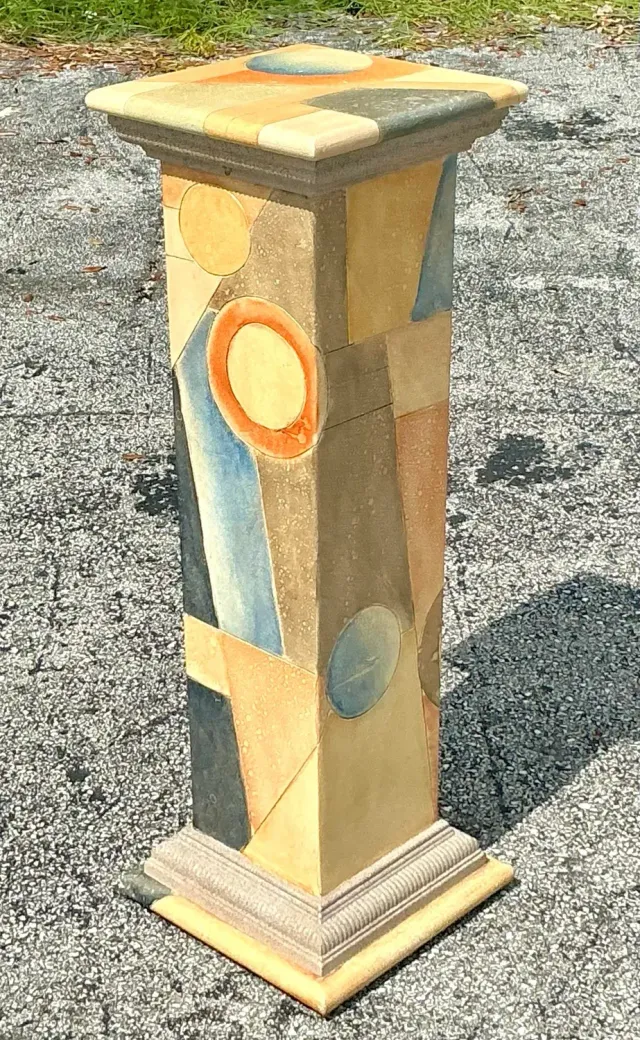 Vintage Boho Hand Painted Geometric Pedestal — additional photo 8