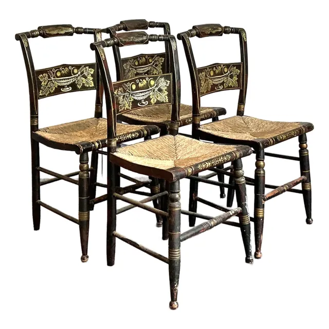 Vintage Boho Hand Painted Hitchcock Chairs - Set of Four — additional photo 1