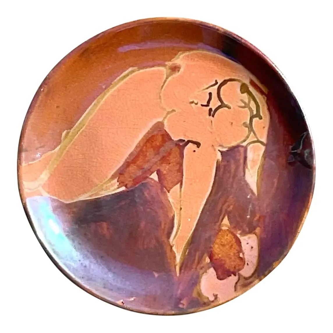 Vintage Boho Hand Painted Nude Studio Pottery Plate — additional photo 1