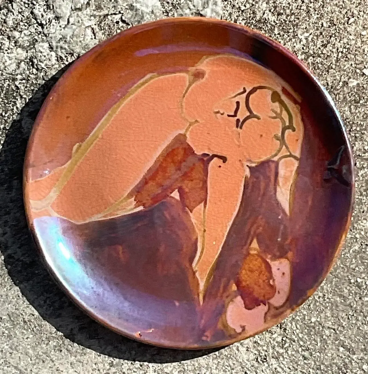 Vintage Boho Hand Painted Nude Studio Pottery Plate — additional photo 2
