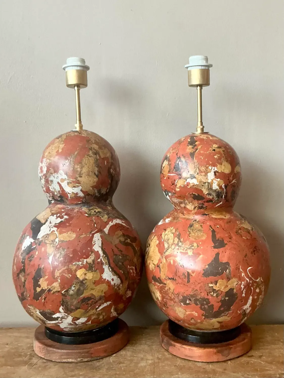 Vintage Boho Hand Painted Scagliola Lamps - A Pair — additional photo 1