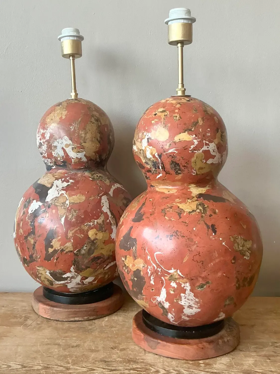 Vintage Boho Hand Painted Scagliola Lamps - A Pair — additional photo 4