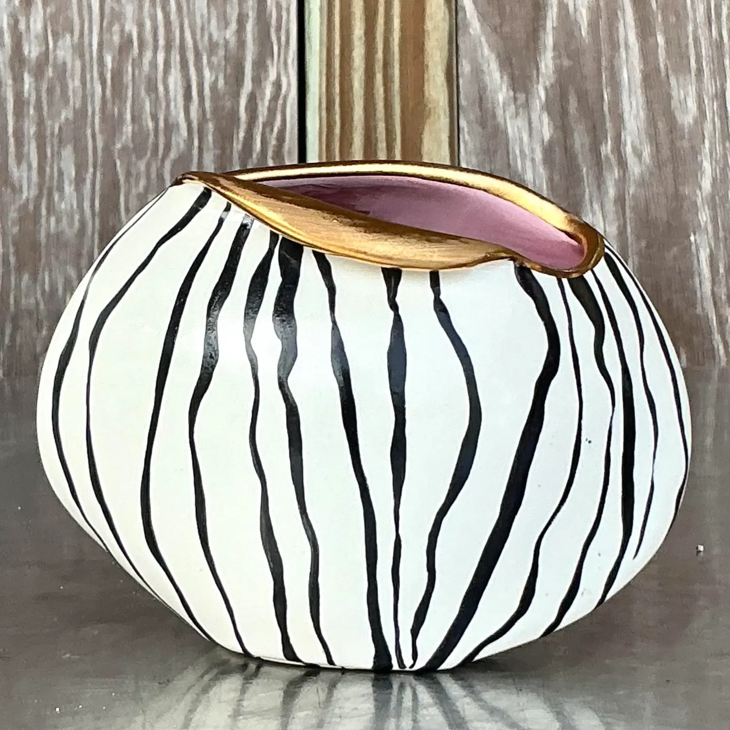 Vintage Boho Hand Painted Stripes Vase — additional photo 3