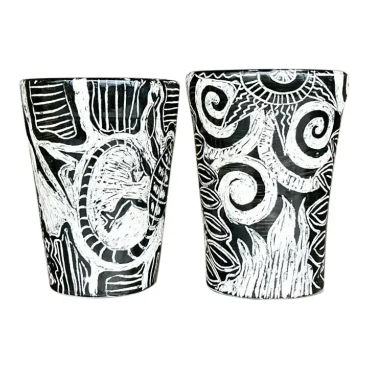 Vintage Boho Hand Painted Studio Pottery Figurative Vases - Set of 2 — additional photo 1