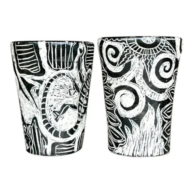 Vintage Boho Hand Painted Studio Pottery Figurative Vases - Set of 2 — additional photo 1