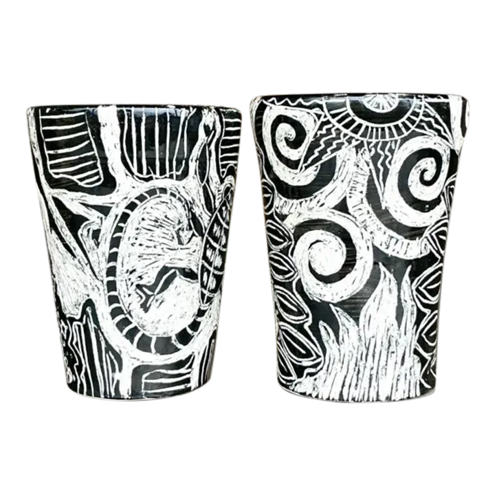 Vintage Boho Hand Painted Studio Pottery Figurative Vases - Set of 2 — additional photo 3
