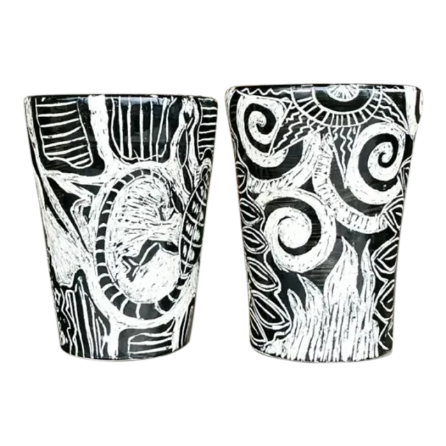 Vintage Boho Hand Painted Studio Pottery Figurative Vases - Set of 2 — additional photo 3
