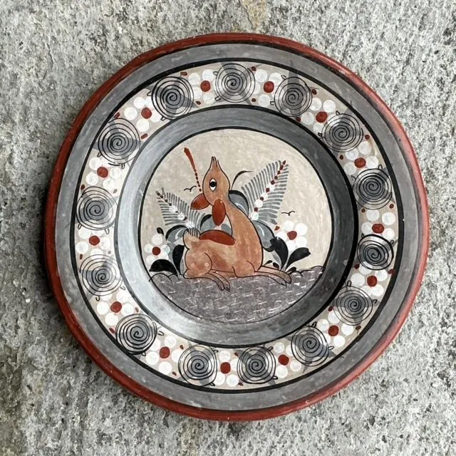 Vintage Boho Hand Painted Terracotta Plate With Fawn — additional photo 2
