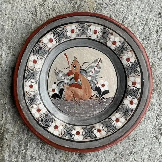 Vintage Boho Hand Painted Terracotta Plate With Fawn — additional photo 3
