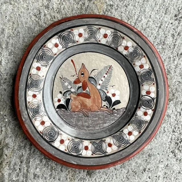 Vintage Boho Hand Painted Terracotta Plate With Fawn — additional photo 4