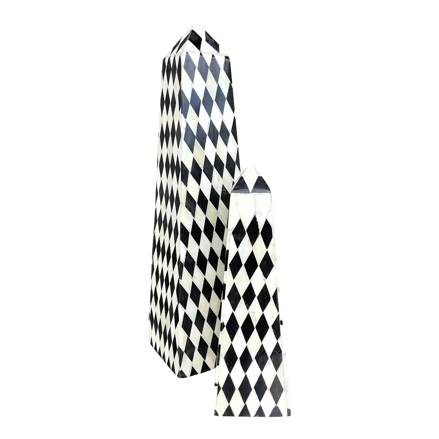 Vintage Boho Harlequin Tessellated Stone Obelisks - Set of Two — additional photo 2