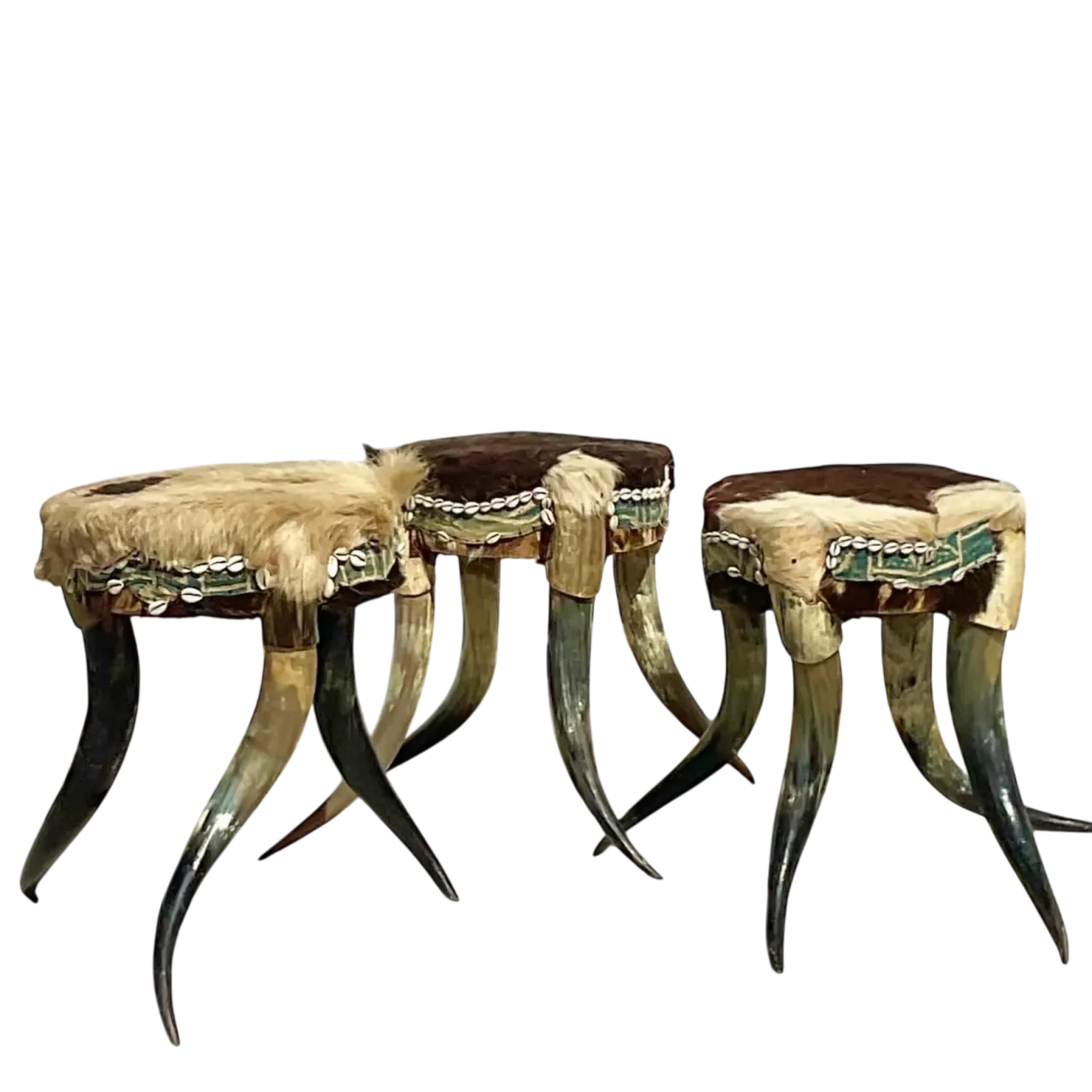 Vintage Boho Horn Stools - Set of 3