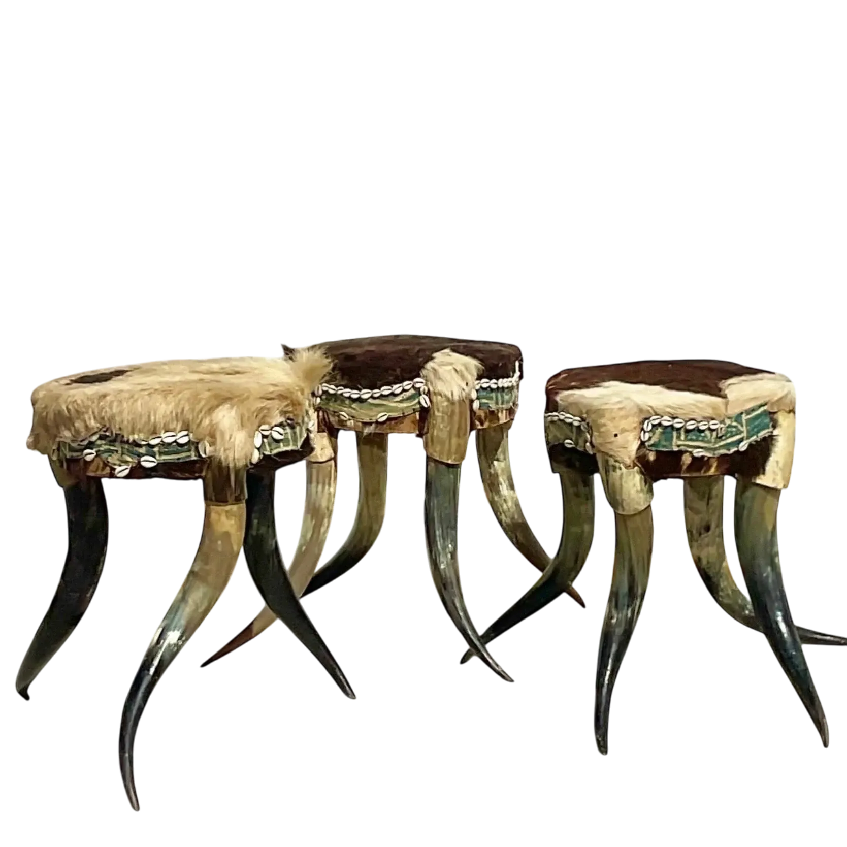 Vintage Boho Horn Stools - Set of 3 — additional photo 2