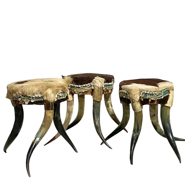 Vintage Boho Horn Stools - Set of 3 — additional photo 2