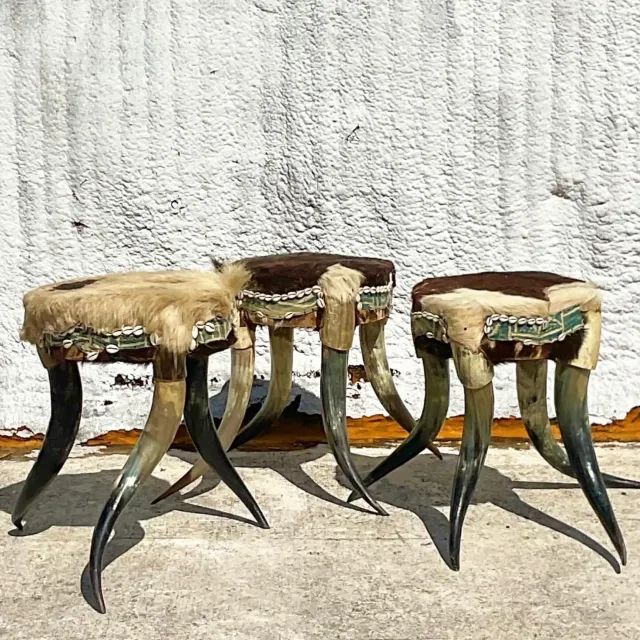 Vintage Boho Horn Stools - Set of 3 — additional photo 4