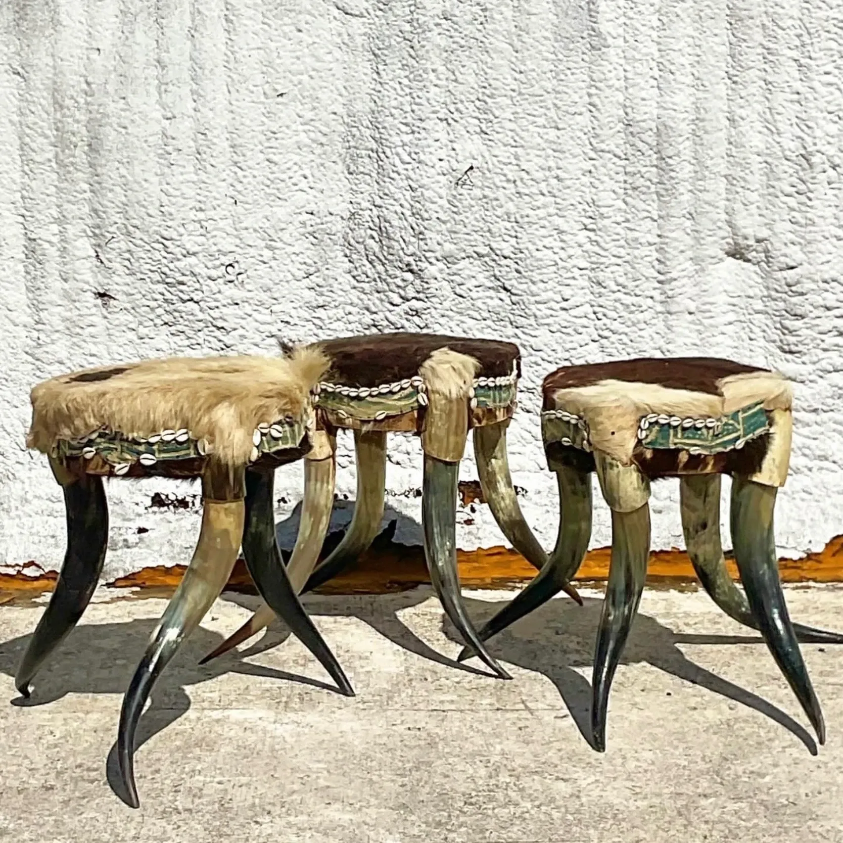 Vintage Boho Horn Stools - Set of 3 — additional photo 5