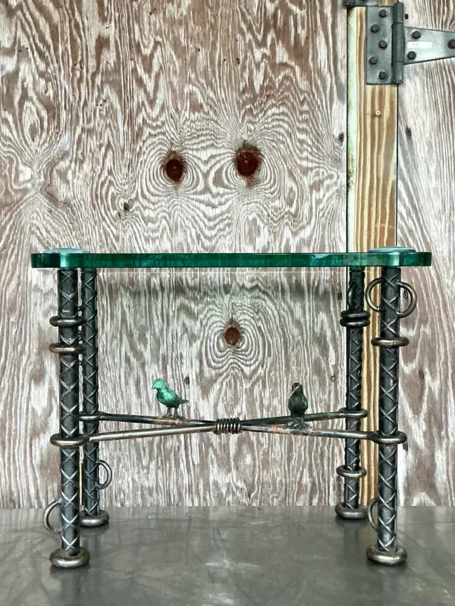 Vintage Boho Ilana Goor Rebar Birds Side Table — additional photo 7