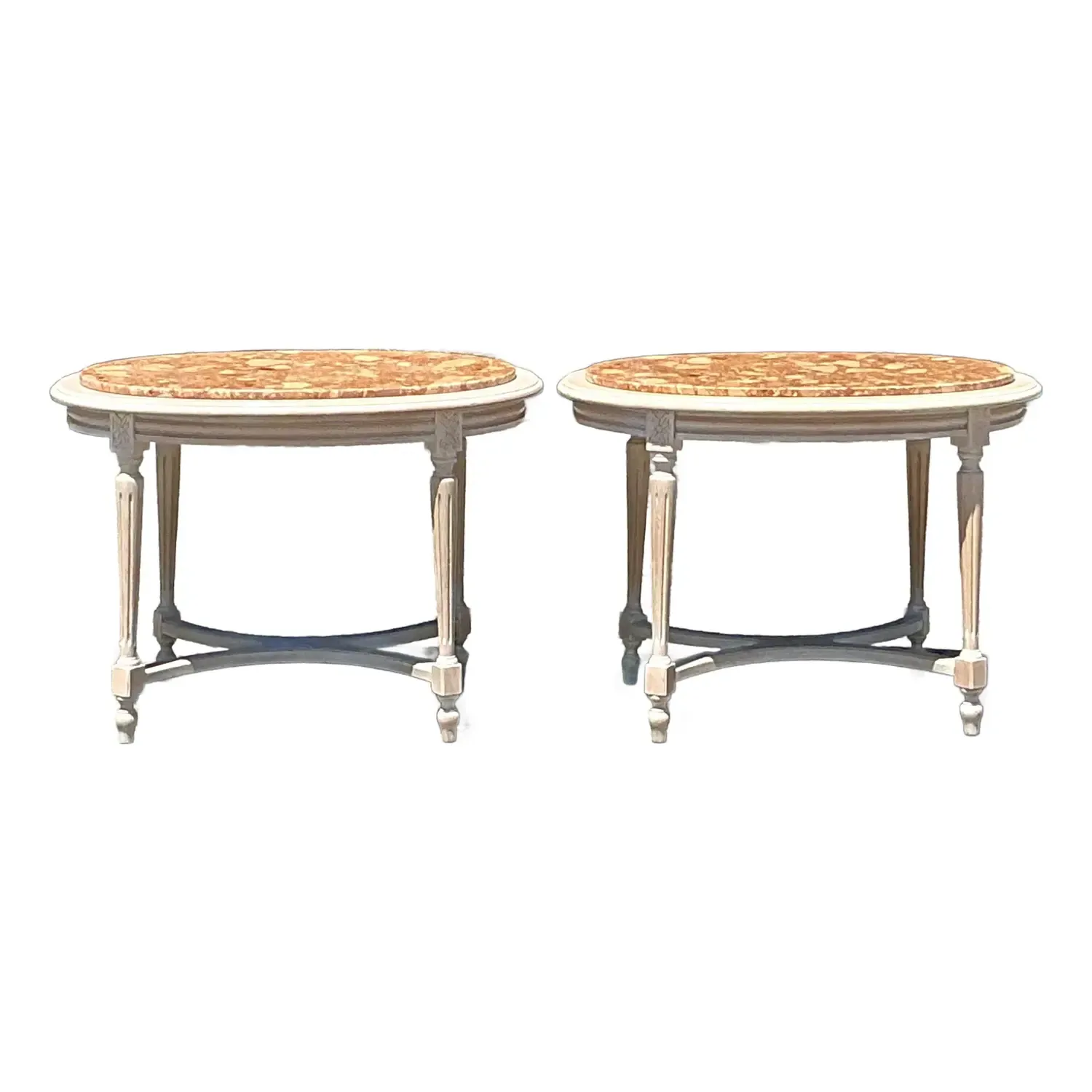 Vintage Boho Inset Stone Side Tables - A Pair — additional photo 1