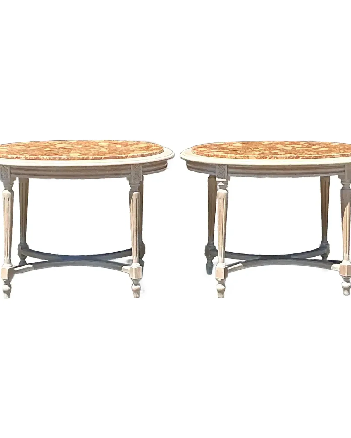 Vintage Boho Inset Stone Side Tables - A Pair