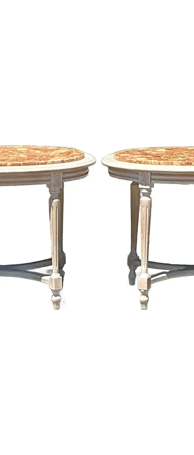 Vintage Boho Inset Stone Side Tables - A Pair