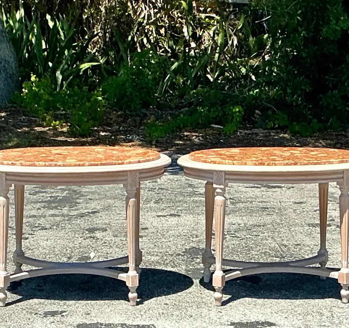 Vintage Boho Inset Stone Side Tables - A Pair — additional photo 2