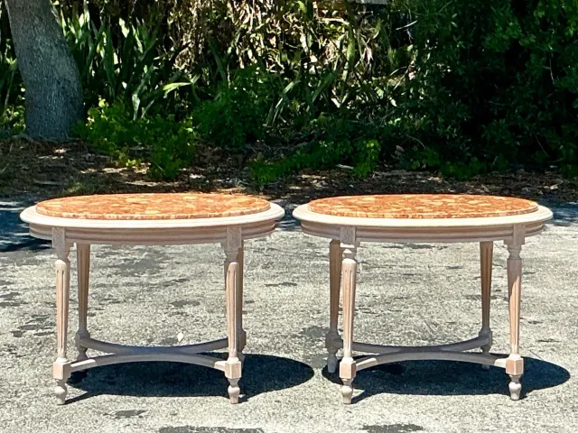 Vintage Boho Inset Stone Side Tables - A Pair — additional photo 3