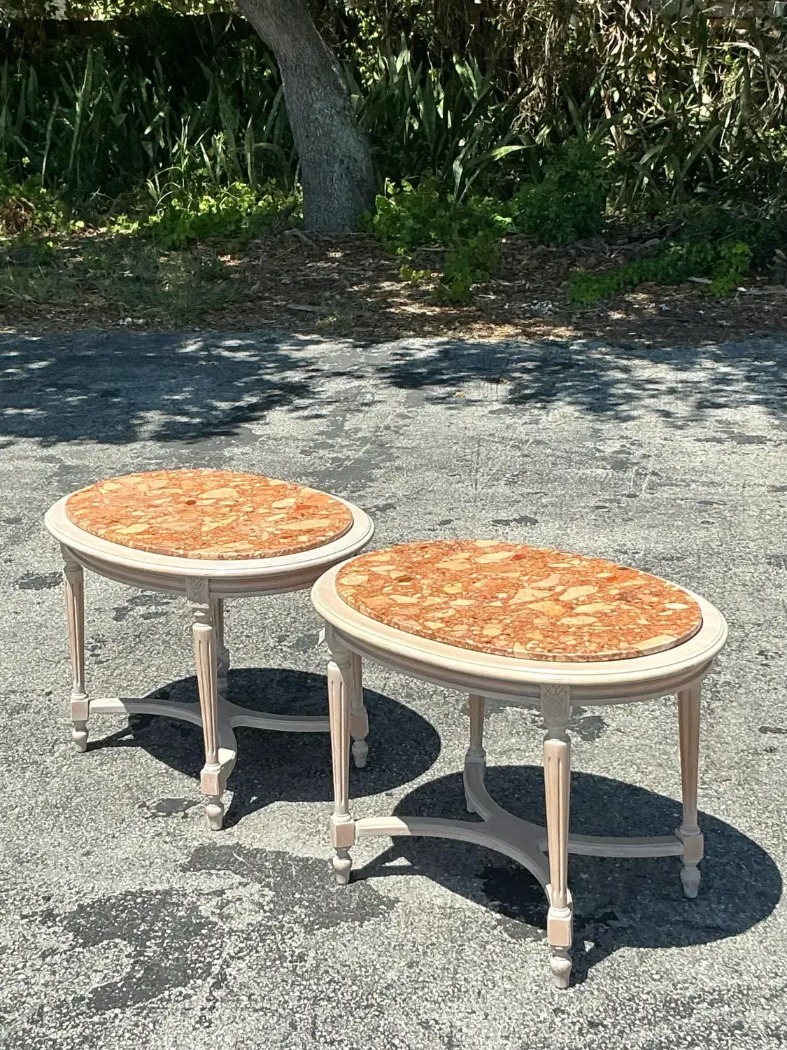 Vintage Boho Inset Stone Side Tables - A Pair — additional photo 3