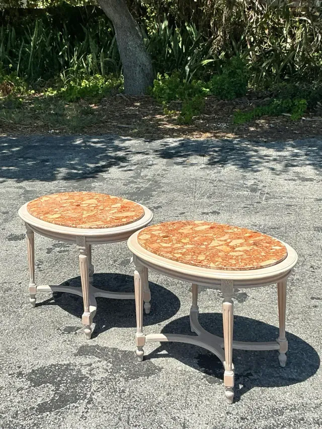 Vintage Boho Inset Stone Side Tables - A Pair — additional photo 4