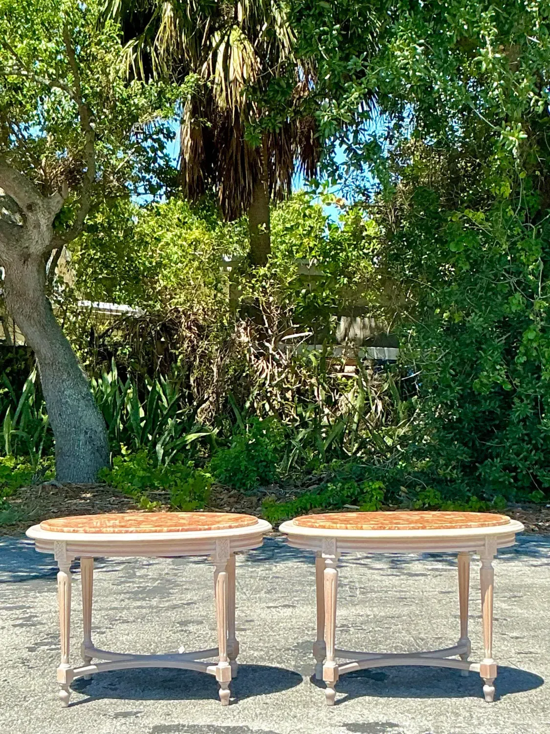 Vintage Boho Inset Stone Side Tables - A Pair — additional photo 4