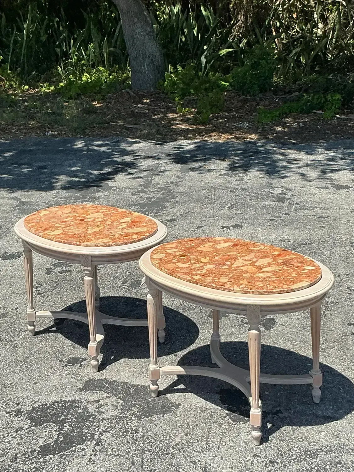 Vintage Boho Inset Stone Side Tables - A Pair — additional photo 5