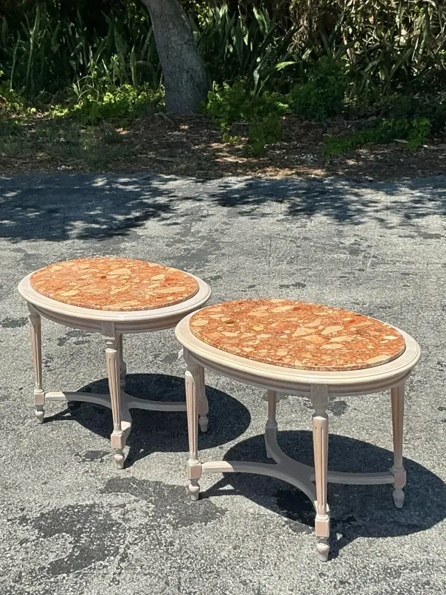 Vintage Boho Inset Stone Side Tables - A Pair — additional photo 6