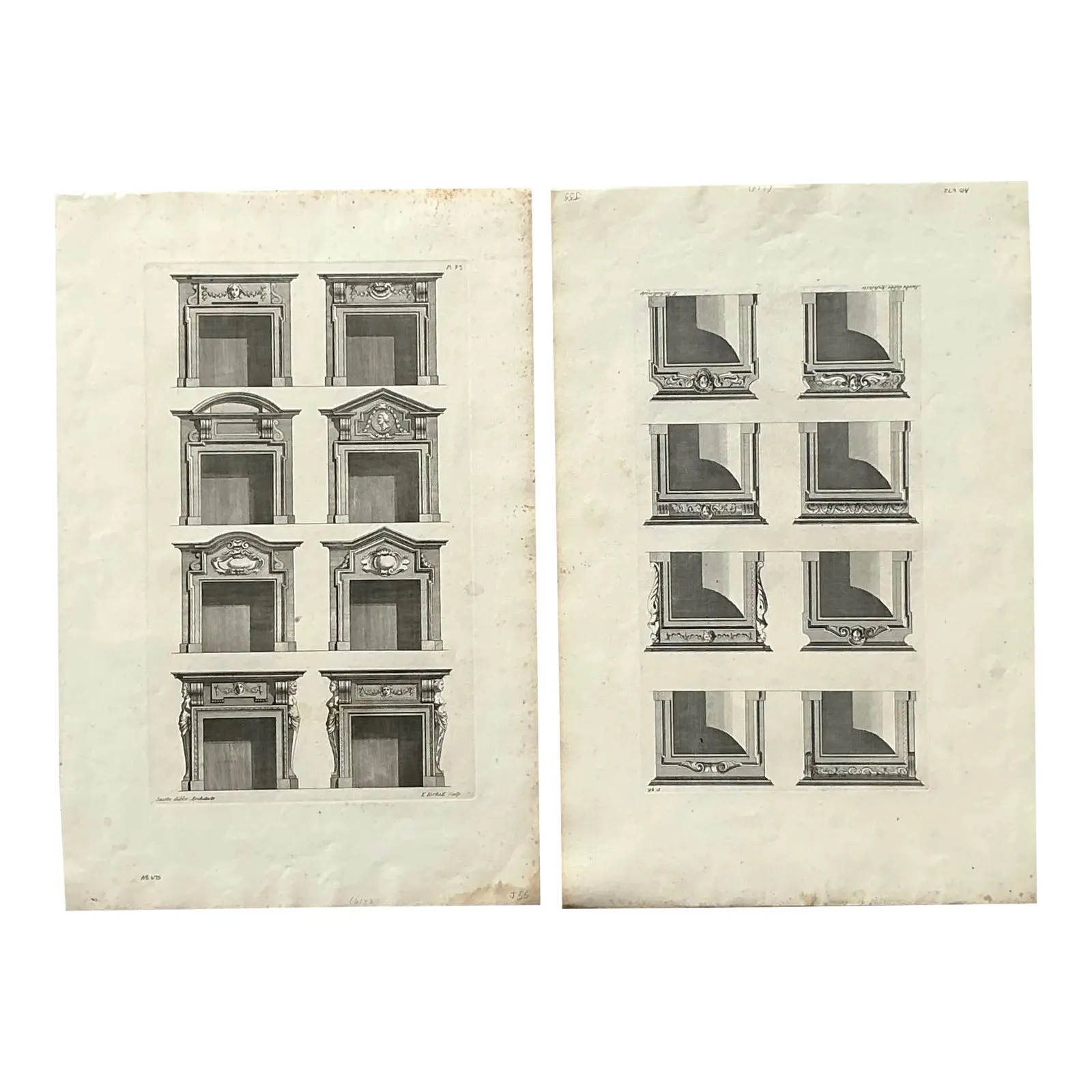 Vintage Boho Italian Architectural Pediment Drawings Original Print- Set of 2 — additional photo 1