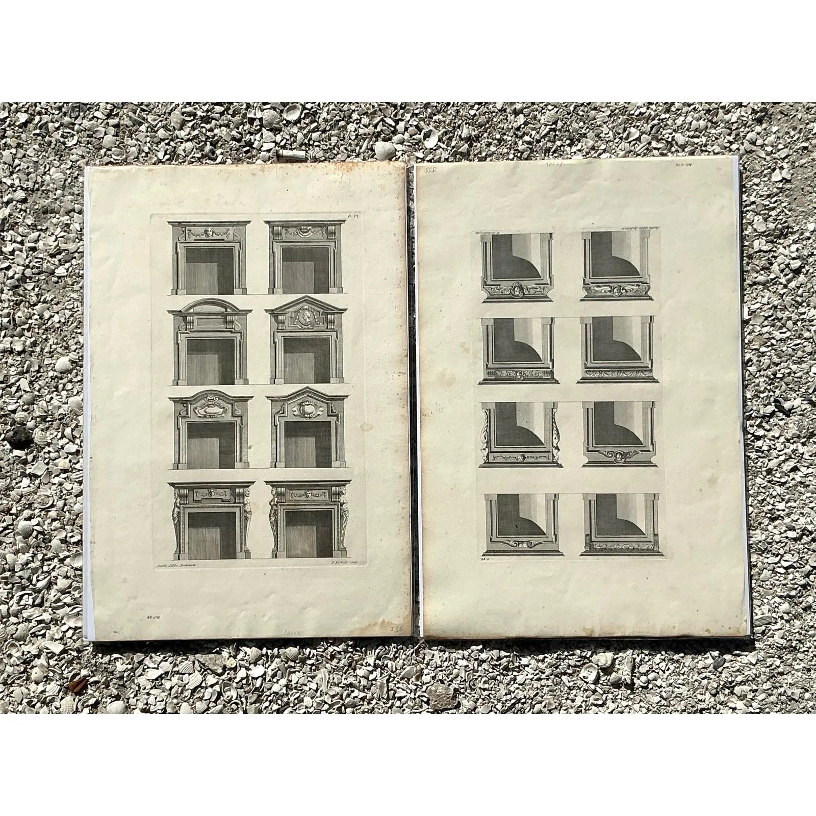 Vintage Boho Italian Architectural Pediment Drawings Original Print- Set of 2 — additional photo 2