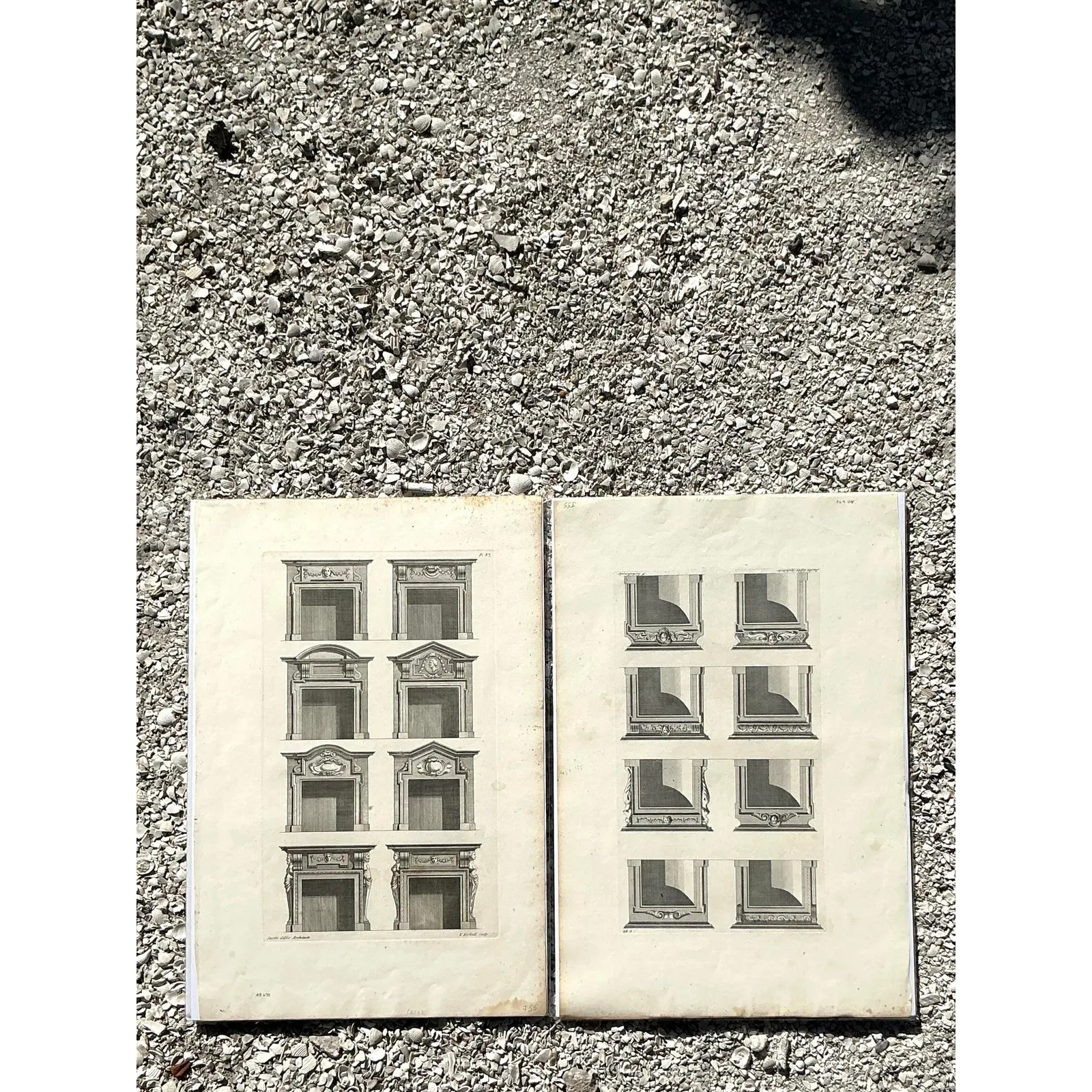 Vintage Boho Italian Architectural Pediment Drawings Original Print- Set of 2 — additional photo 3