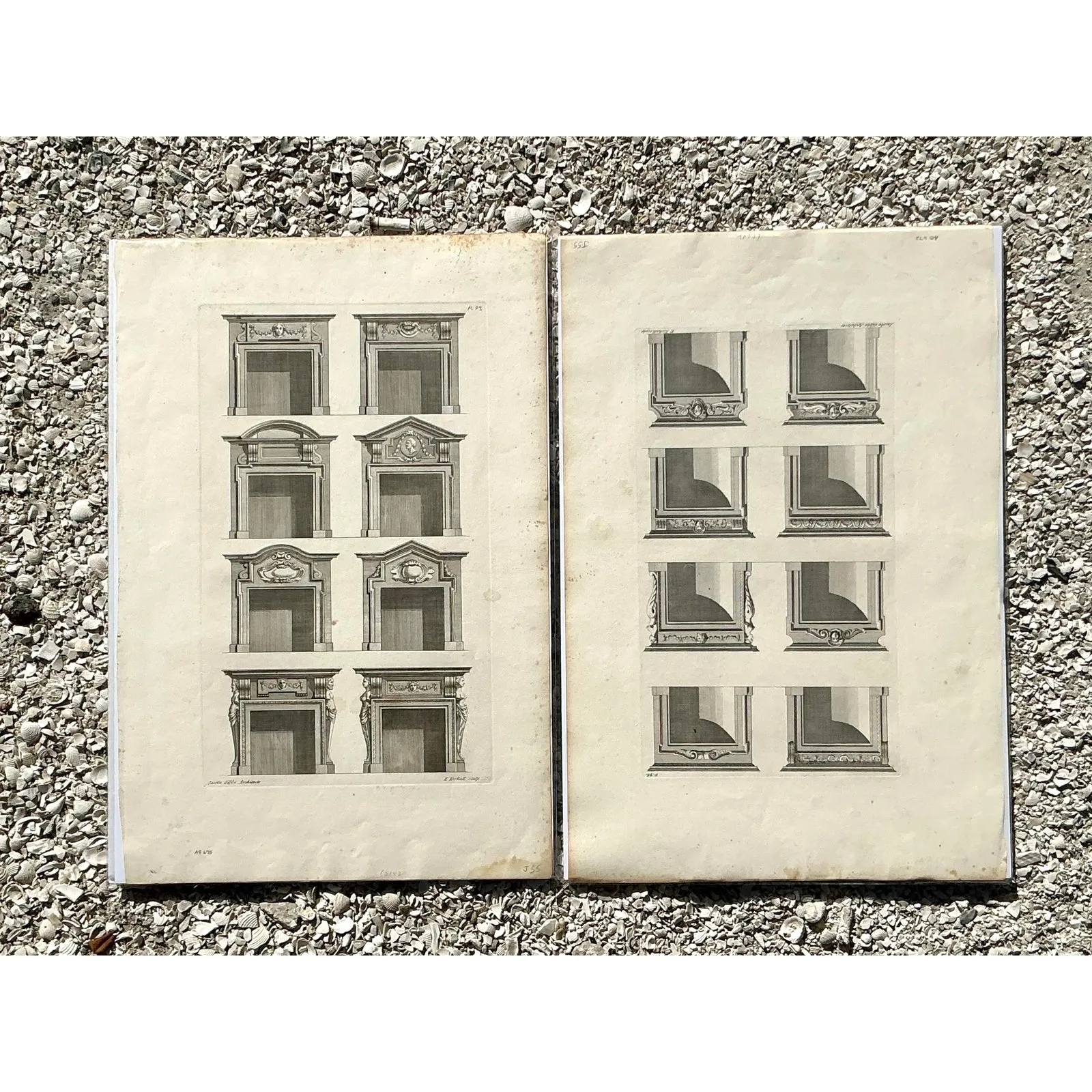 Vintage Boho Italian Architectural Pediment Drawings Original Print- Set of 2 — additional photo 4