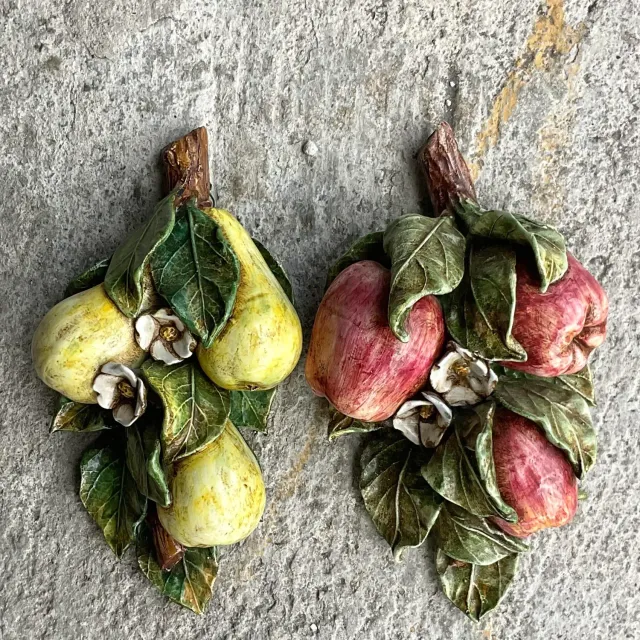 Vintage Boho Italian Glazed Ceramic Hanging Fruit - Set of 2 — additional photo 1