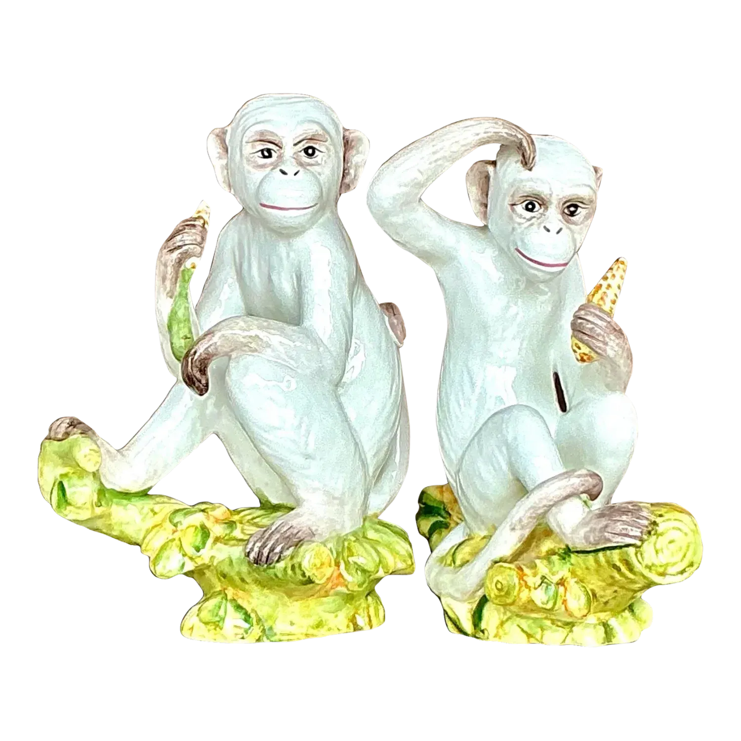 Vintage Boho Italian Glazed Ceramic Monkeys - Set of 2