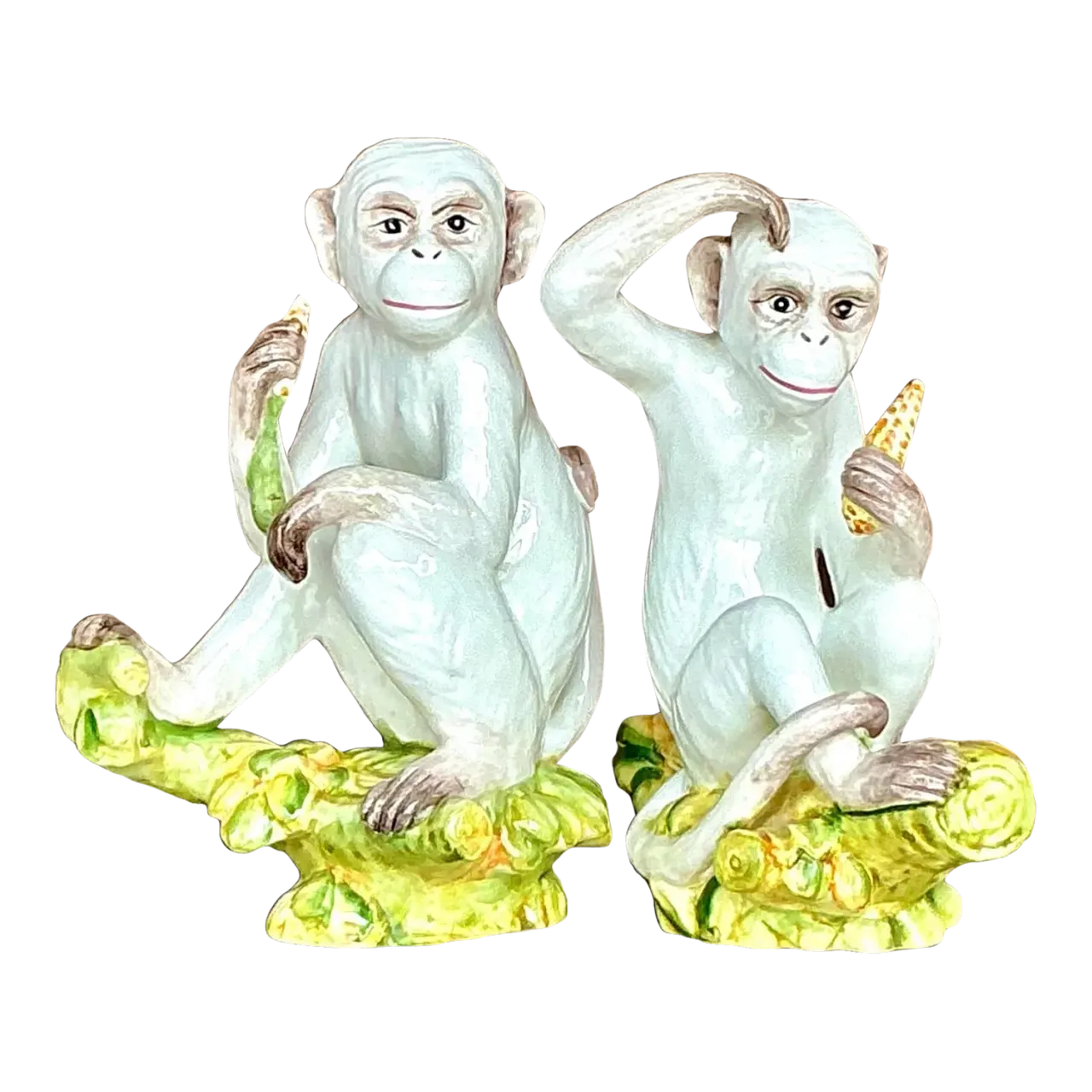 Vintage Boho Italian Glazed Ceramic Monkeys - Set of 2
