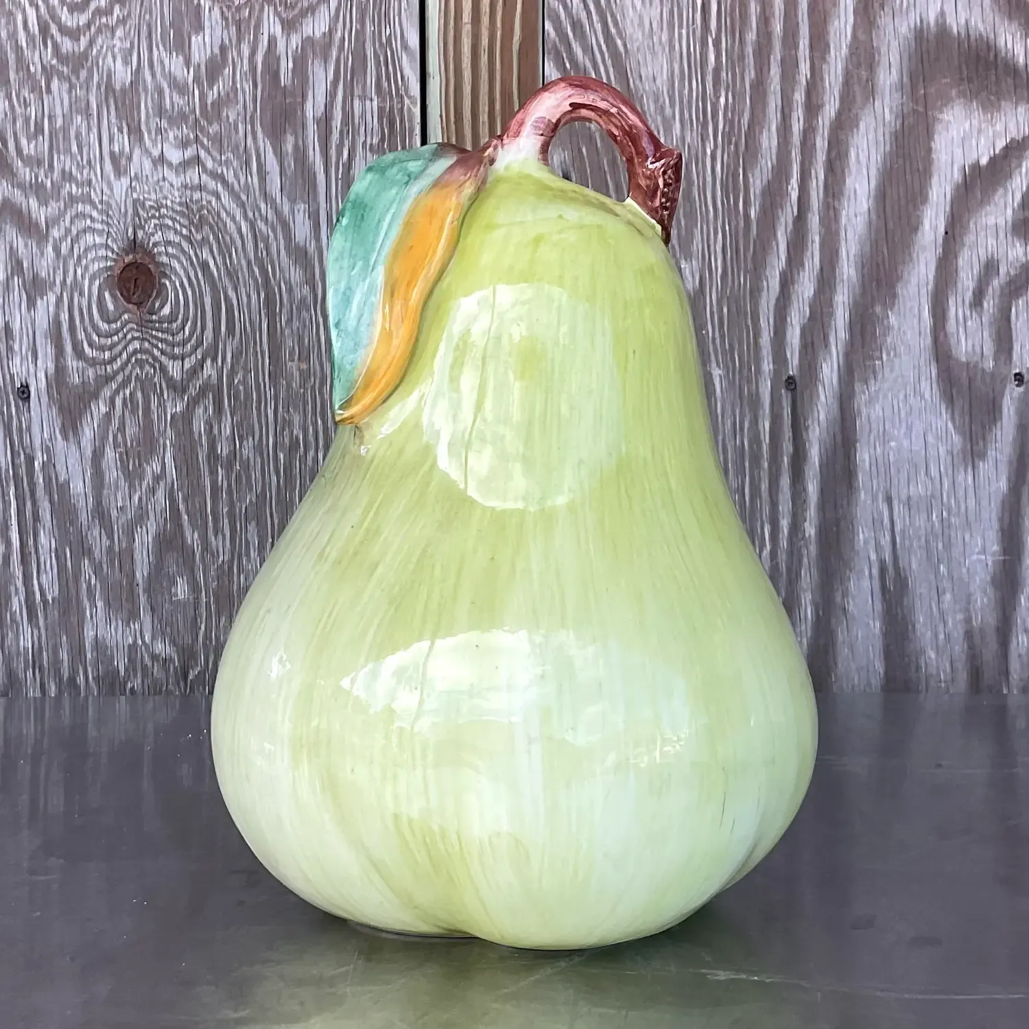 Vintage Boho Italian Large Glazed Ceramic Pear — additional photo 2